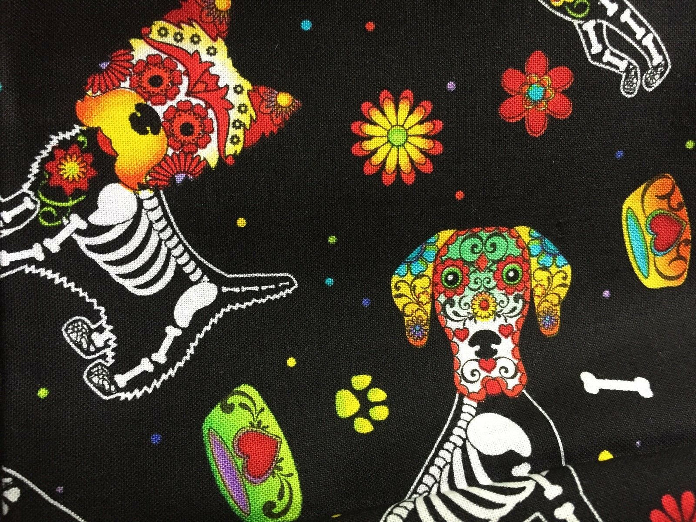 Day of the Dead Dog Muertos skeleton Bandana - Timeless Treasures - 100% Cotton Fabric