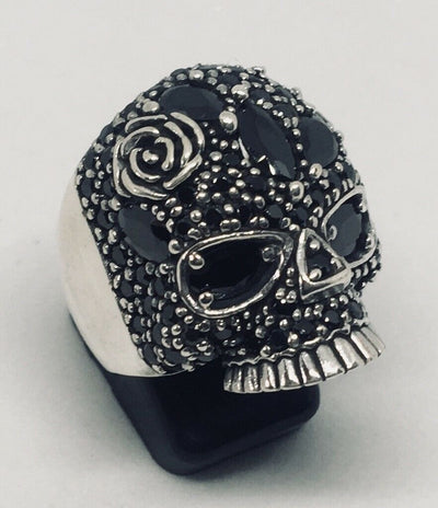 Skull Ring Bling Rose 925 sterling silver zirconia Metal Biker Gothic feeanddave