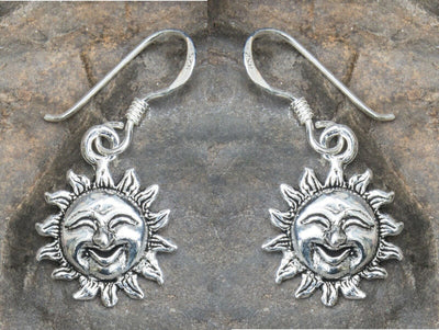 Smiley Sun face .925 silver drop earrings