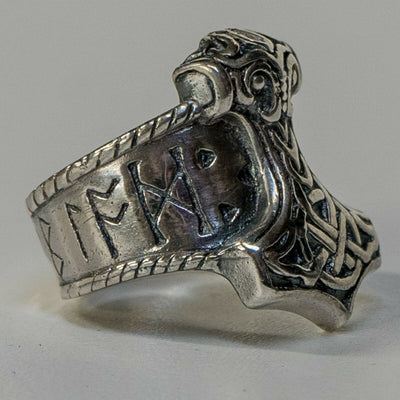 Thors Hammer Rune Ring silver Thor Viking Mjolnir Odin Norse Metal feeanddave