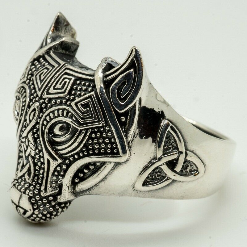 Celtic Viking Wolf Head 925 silver ring