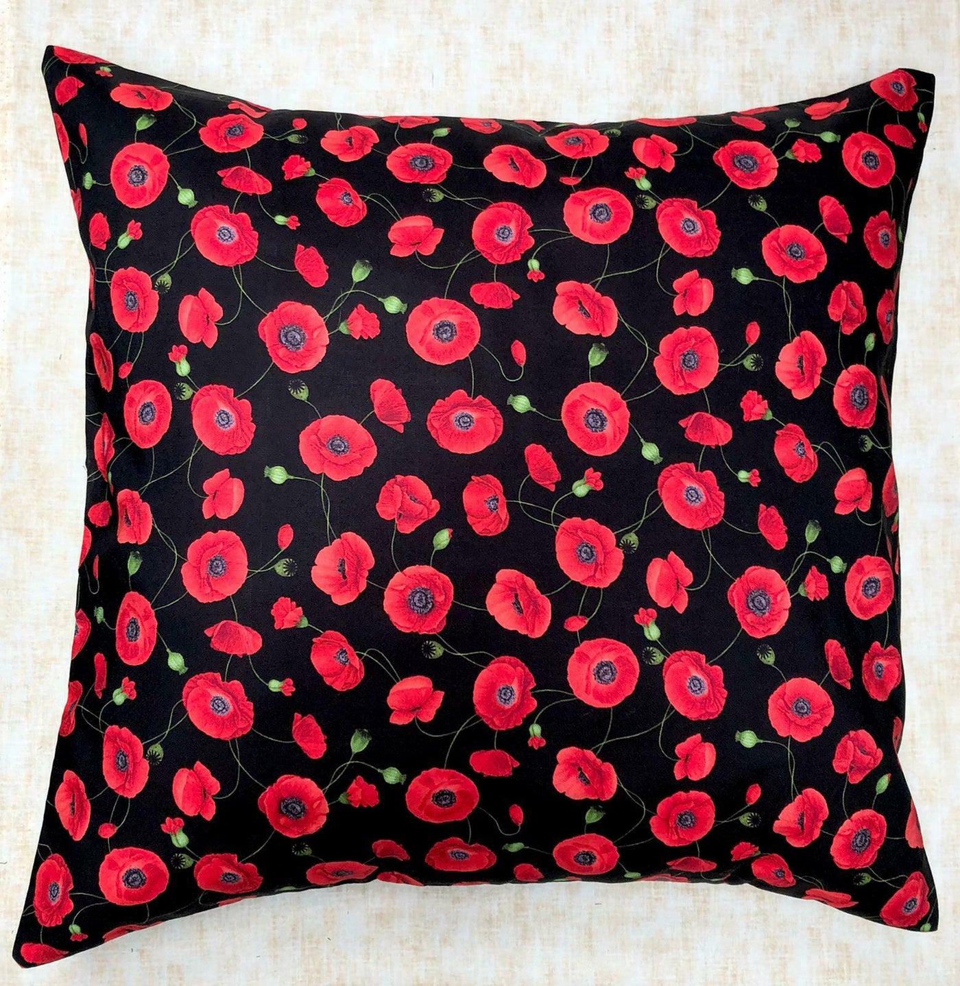 Poppy Flower of Armistice Rememberance Cushion Cover Case fits 18" x 18" Cotton
