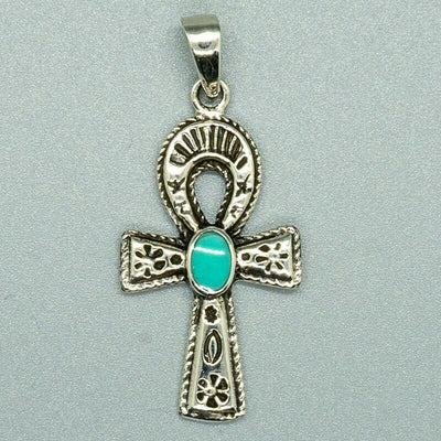 Ankh Pendant - .925 Silver & Turquoise
