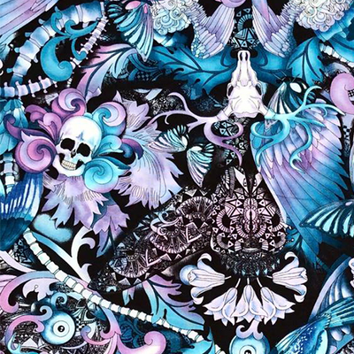 Skull Deer Butterfly Tattoo - Timeless Treasures - 100% Cotton Fabric