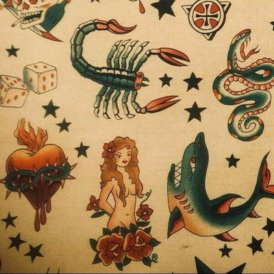 Cream Tattoo Tea - Alexander Henry - 100% Cotton Fabric