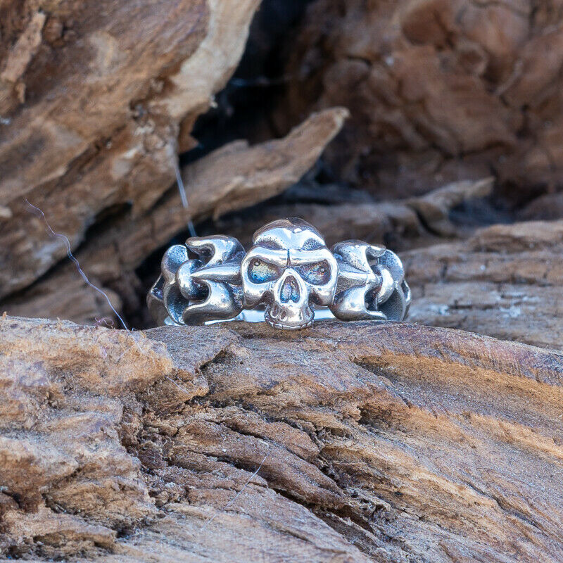 Fleur de Lys Skull Ring .925 sterling silver Gothic Biker Metal Pinky Ring