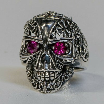 Iron Cross Skull Ring .925 silver Biker Metal Gothic Celtic Pagan feeanddave