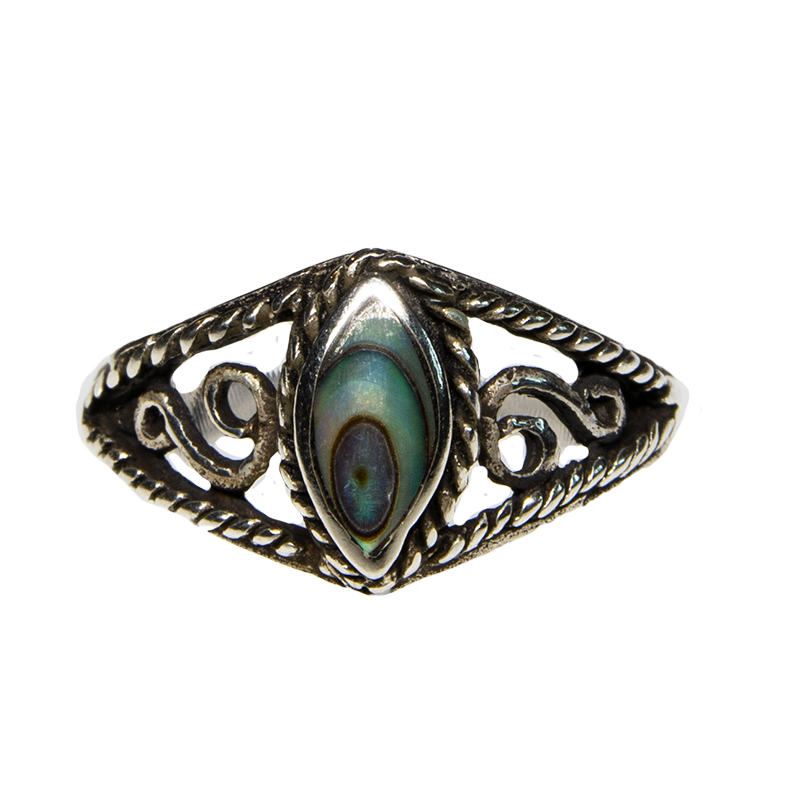 Paua Shell Abalone New Zealand Natural Ring 925 silver Size P