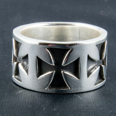 Iron Cross Wide Silver Band Ring 925 Sterling Silver Biker Gothic Maltese SIZE U