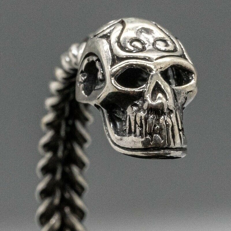 Skull Torc .925 silver bangle biker viking arm ring mjolnir thor odin pagan