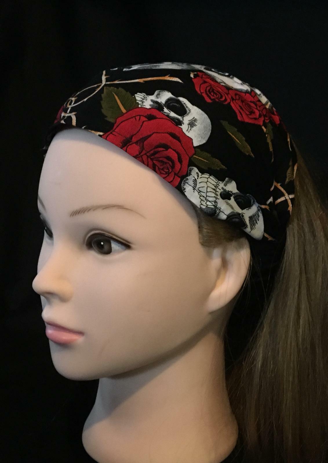 Day of the Dead Skulls Roses Hair Head Band Bandana Ladies Biker  feeanddave