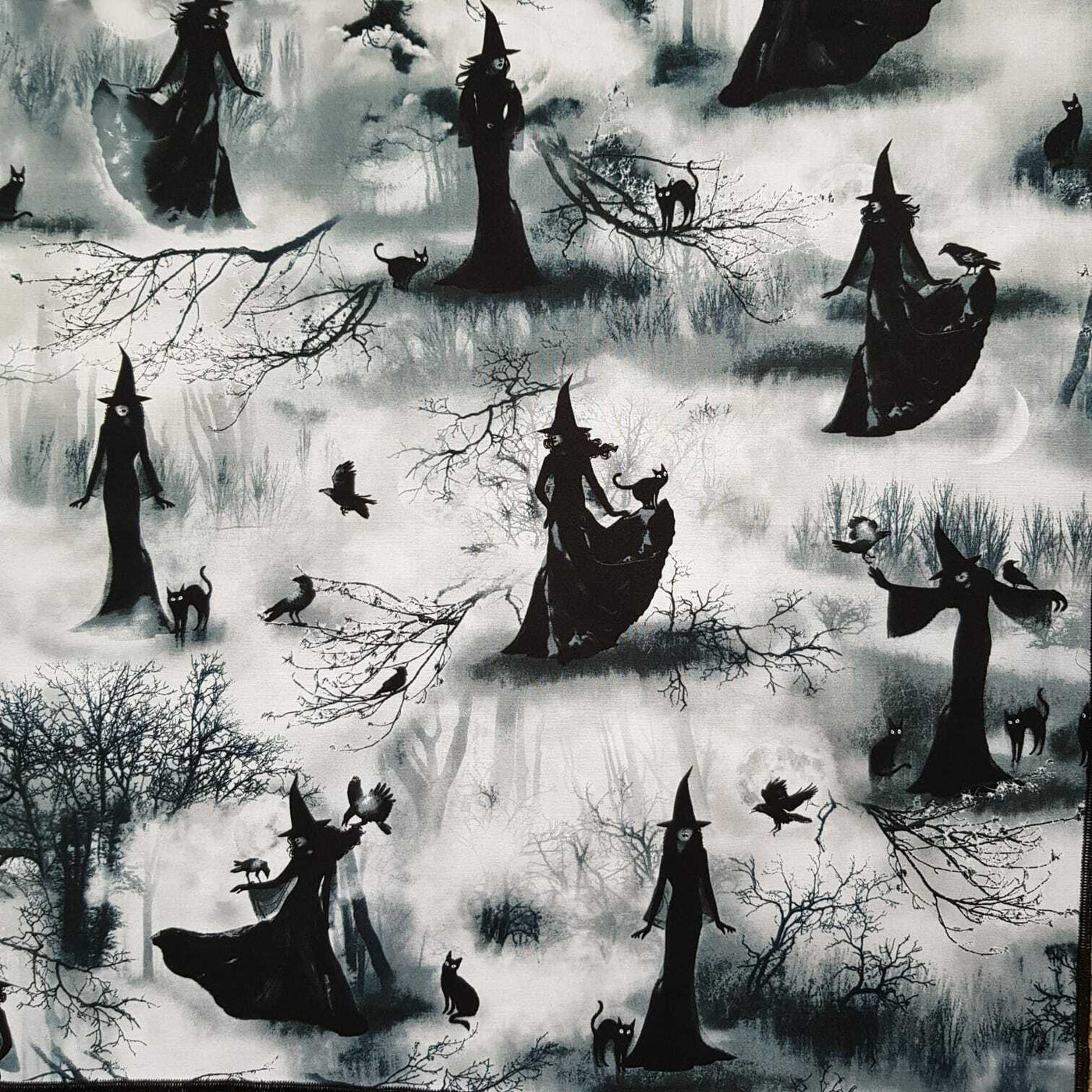Half Mt Witch Black Cat Wicca Timeless Treasures Fabric for Face Masks & Apparel