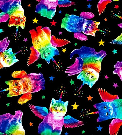 Half Mt Rainbow Cat Flames Timeless Treasures Fabric for Face Masks Apparel