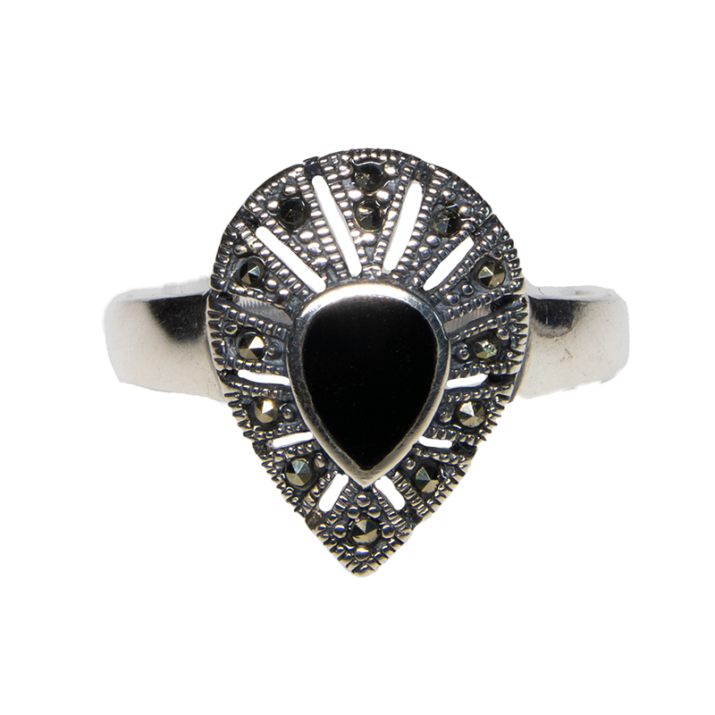 Onyx Ring in a Marcasite Style - .925 Sterling Silver