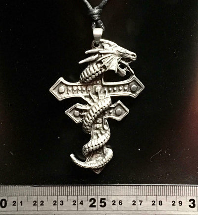 Dragon Sword Knight Cross Pewter Pendant Viking Odin Thor Goth Biker Necklace