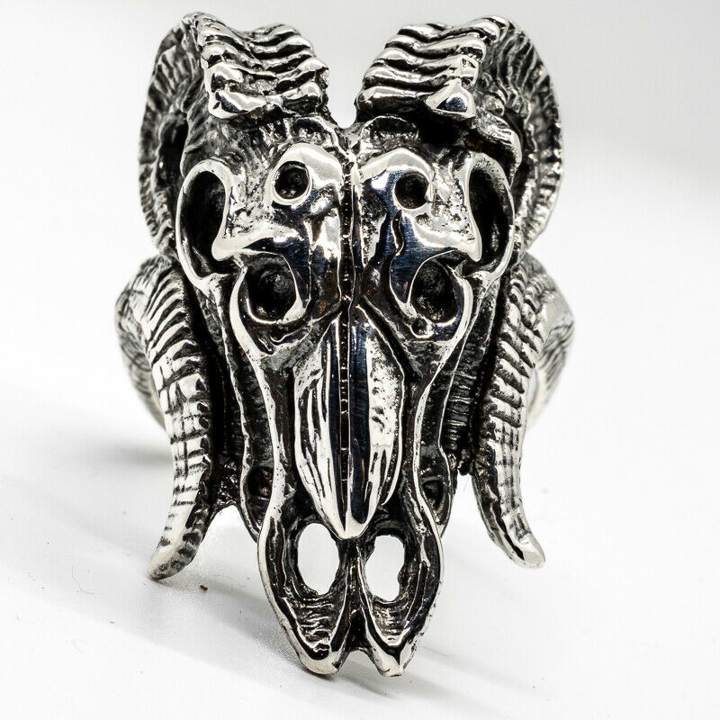 Voodoo Ram Skull Ring 925 silver Biker Long Horn Goat Native American feeanddave