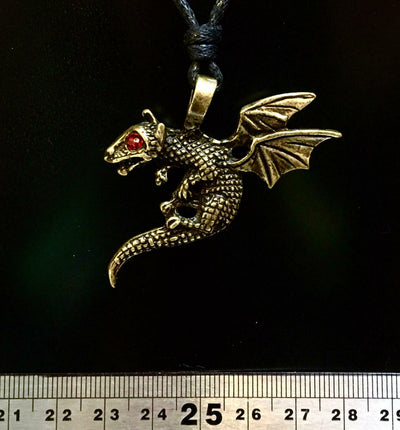 Dragon Bronze Pendant Pagan Celtic Biker adjustable cord to fit all fantasy