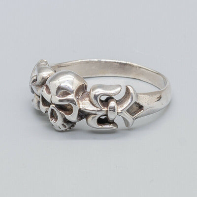 Fleur de Lys Skull Ring .925 sterling silver Gothic Biker Metal Pinky Ring