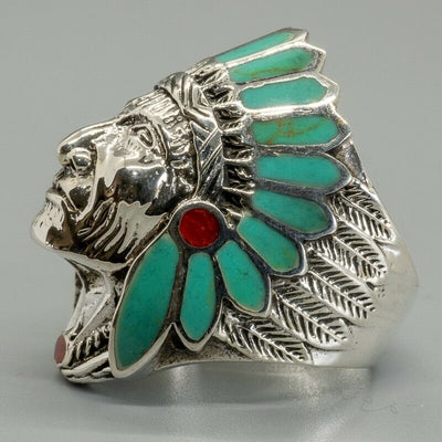Turquoise Native American Red Indian Ring 925 silver Size T-Z5 feeanddave
