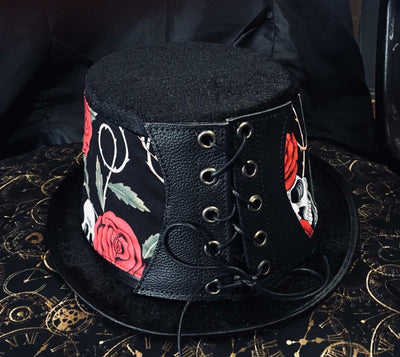 Steampunk Top Hat Cors Day of the Dead Skulls Roses Biker Rock feeanddave