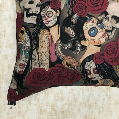 Tattoo Ladies Snakes Muertos Cushion Cover Decorative Trendy Case fits 18" x 18"