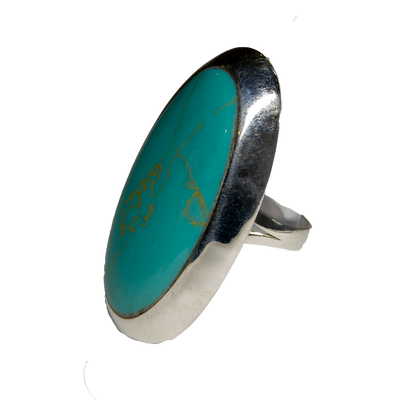 Turquoise Natural Gemstone Bling Ring 925 silver Size L-R feeanddave