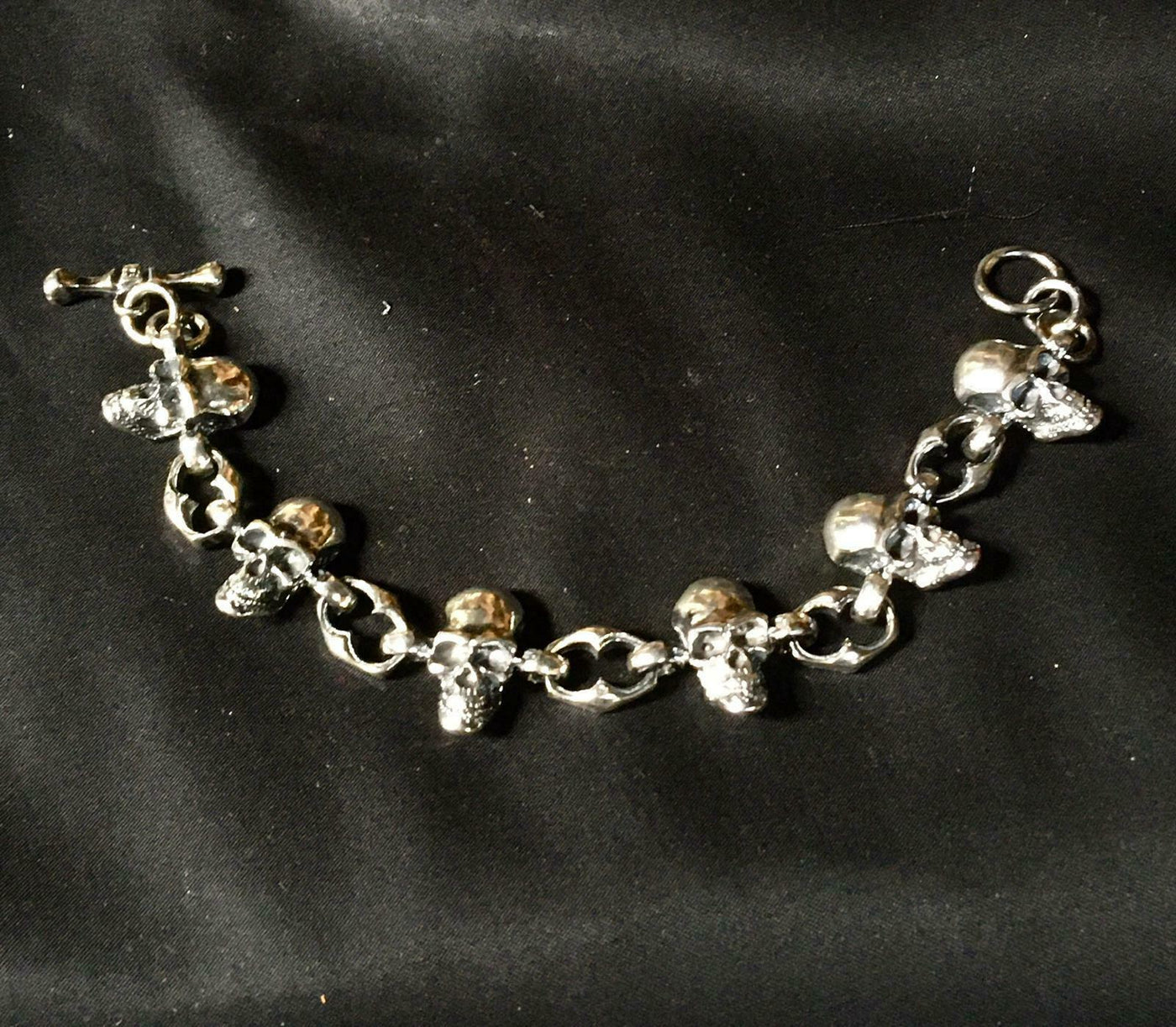 Skull Link Bracelet .925 sterling silver biker viking pagan gothic punk