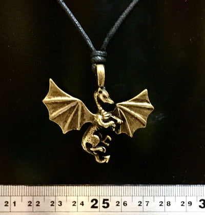 Dragon in Flight Bronzed Pewter Pendant Biker adjustable necklace on cord
