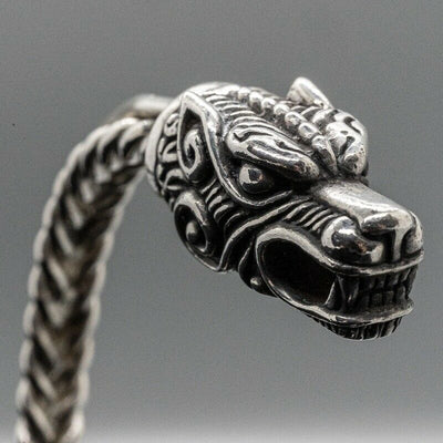 Celtic Wolf Head Torc - .925 sterling silver- twisted spine