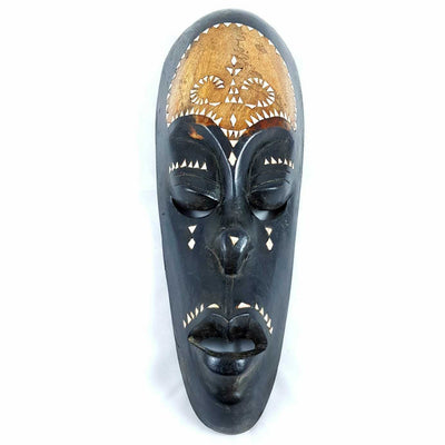 Wooden hand carved african tribal mask mother of pearl inlay sono wood balinese