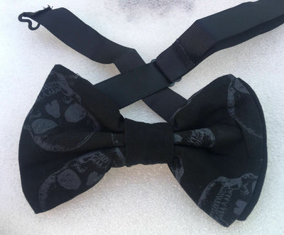 Grey Skulls Bow Tie Hair Bow Prom Bowtie Hairbow Suit Fancy Neck-Tie feeanddave
