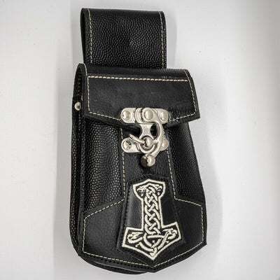 Leather Thor Hammer Mobile Cell Phone Belt Loop Pouch Viking Norse Wallet Biker