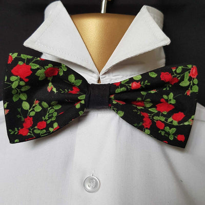 Red Roses Floral Pre-tied Bow Tie Hair Bow Prom Bowtie Dickie
