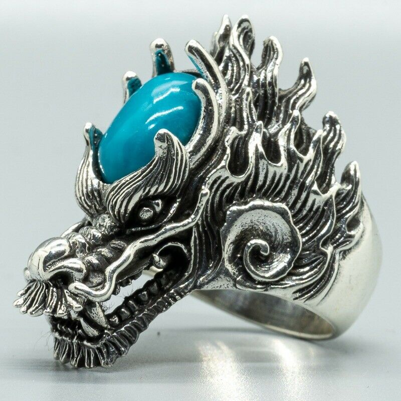 Silver Dragon Ring with Turquoise