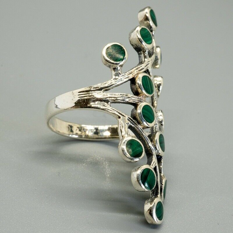 Tree of life Ring - Malachite  - .925 Sterling Silver