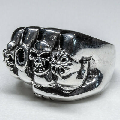 Fist 925 silver Ring Skull Fleur De Lys Gothic Celtic Biker feeanddave
