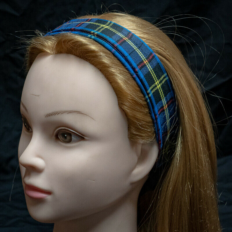 Blue Check Tartan Headband - 100% Polyester