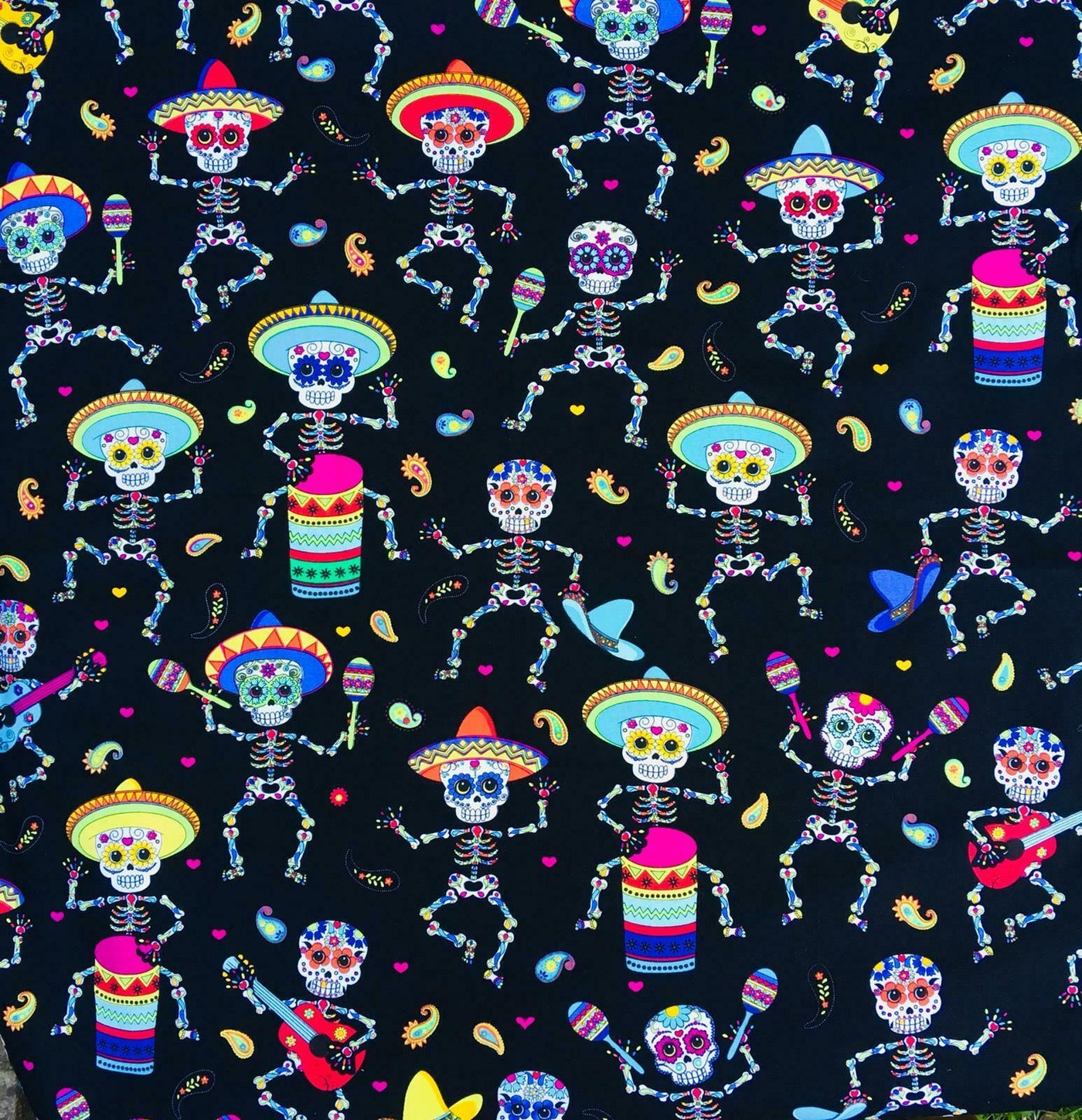 Day of the Dead Skeleton Timeless Treasures 100% Cotton Fabric For Face Masks