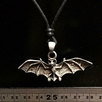 Flying Bat Wings Pewter Pendant Gothic Goth Biker Necklace on adjustable cord
