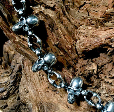 Skull Link Bracelet .925 sterling silver biker viking pagan gothic punk