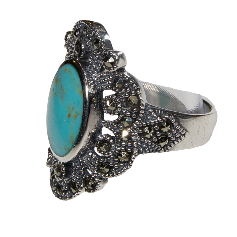 Marcasite style Turquoise Ring 925 Sterling Silver