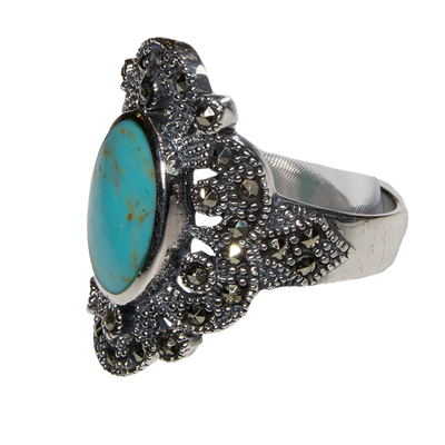 Marcasite style Turquoise Ring 925 Sterling Silver