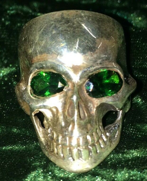 Rebel Green Eyes Skull Ring .925 silver Biker Heavy Metal Gothic feeanddave