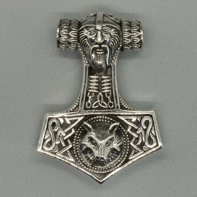 Thors Hammer Mjolnir Pendant 925 silver Viking Wolf Thor Norse Biker Celtic