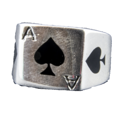 Ace of Spades Card Ring - Enameled - .925 sterling silver