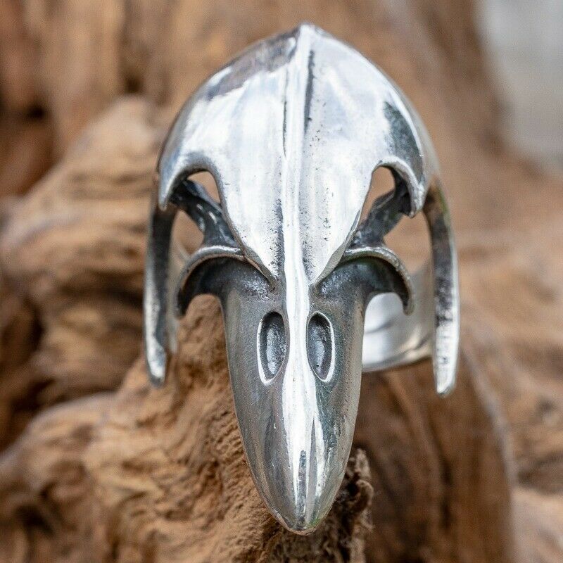 Odin's Raven Skull 925 silver Ring Crow Gothic Celtic Biker Viking Thor Wicca