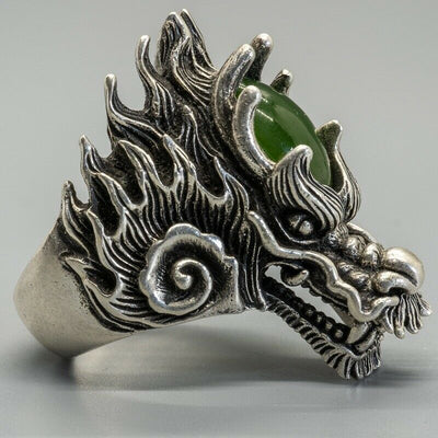 Silver Dragon Ring with Jade