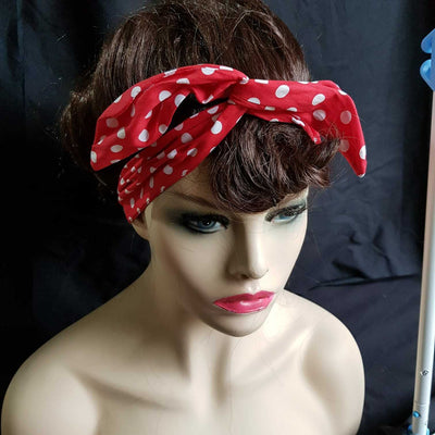Polkadot Wire Headband Hair Band Rockabilly Retro Scarf Vintage Handmade Cotton