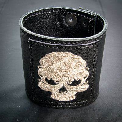 Skull Leather wrist cuff band Biker Gothic Celtic Viking mjolnir arm protector