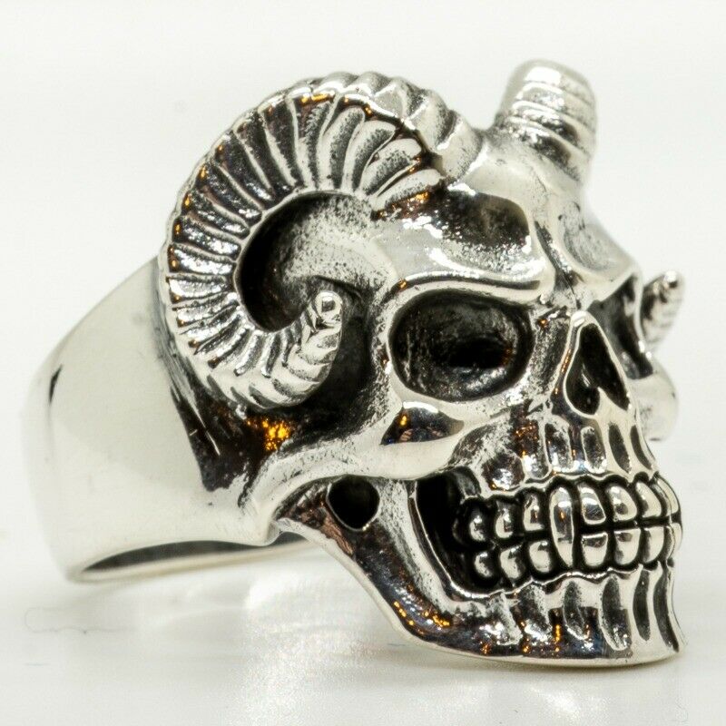 Vampire Devil Horn Skull 925 silver Ring Biker Gothic Punk M - Z